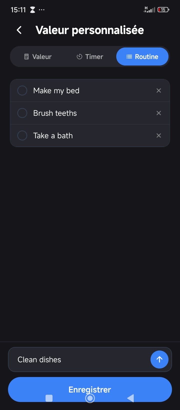 Routine editor with a checklist of tasks for a single habit